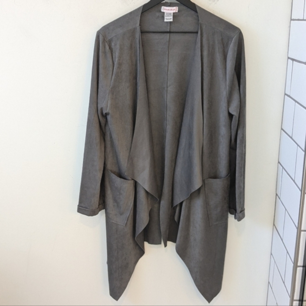 XCVI Wearables Women's Grey Faux Suede Drape Front Cardigan Medium Boho